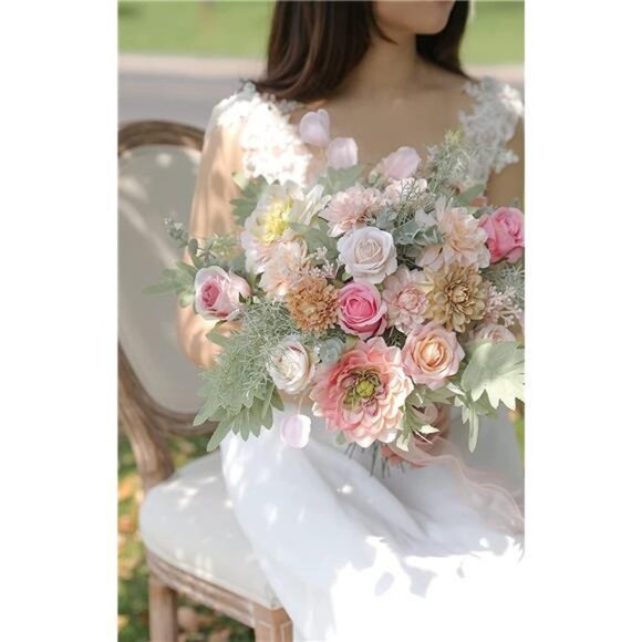 Artificial Flower Wedding Hand Bouquet (Light Pink) - Picture 2 of 6